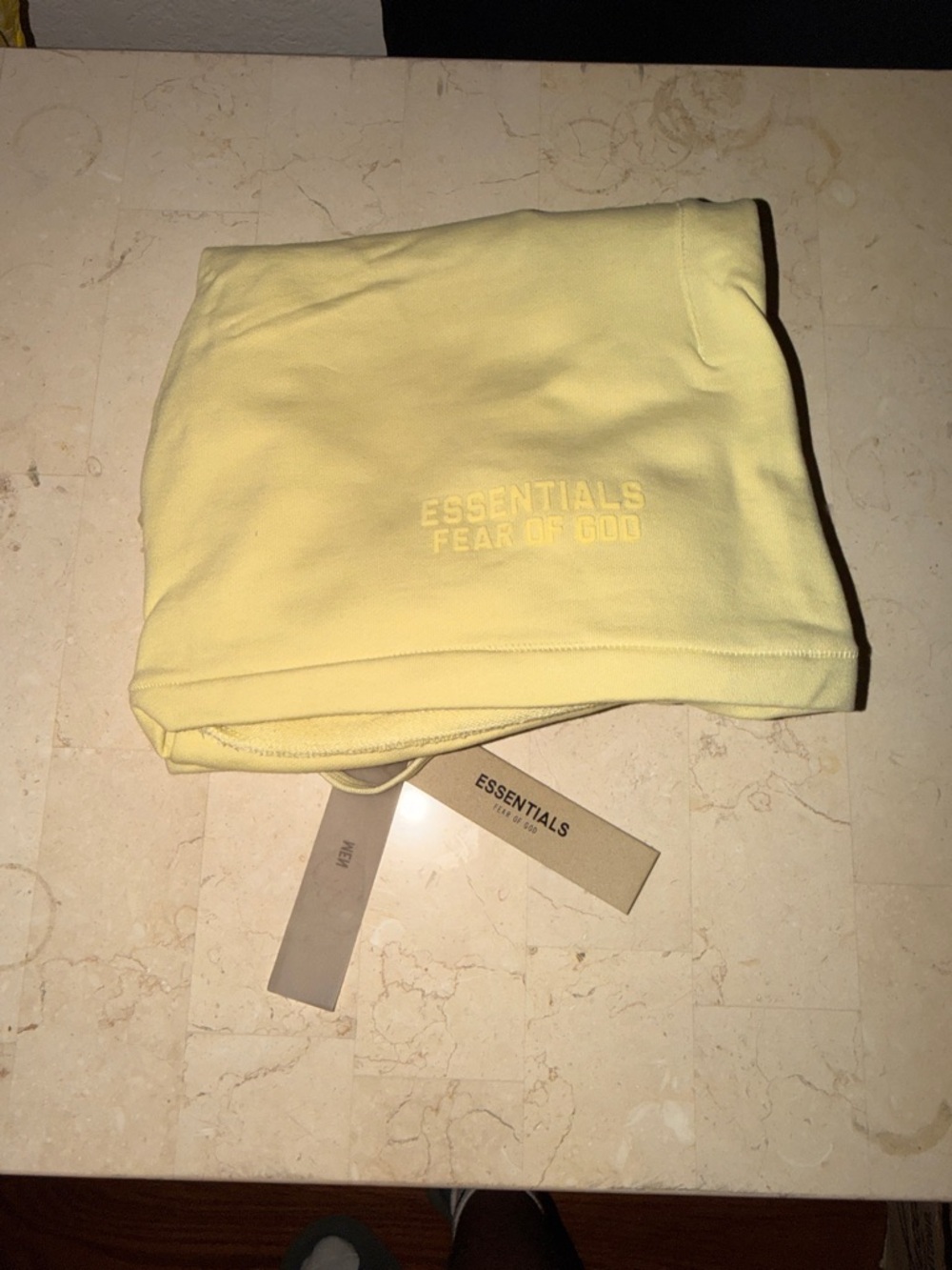 Essentials Fear of God Pale Yellow Hoodie with Embroidered Logo